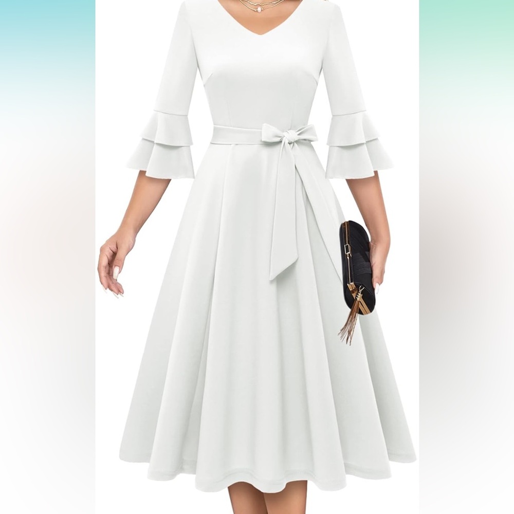 White dress for special occasions. Size Large. Color White. Brand new. Not used.